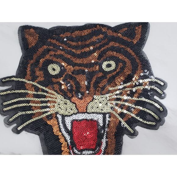 SEW ON Tiger DIY‎ Patch Sequins 9"x9" shiny sparkly glam biker crafts - Picture 3 of 5